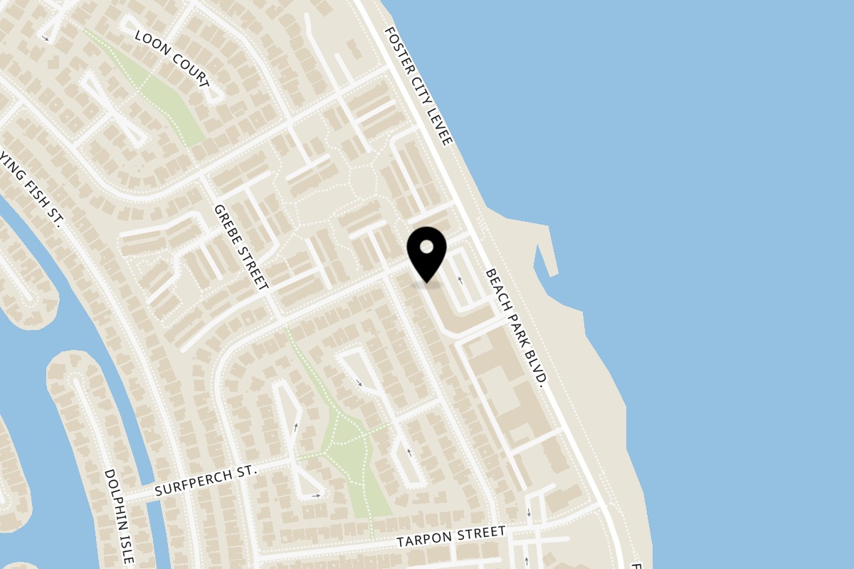 Map showing the location of Kenta Ramen on 1495 Beach Park Blvd in Foster City
